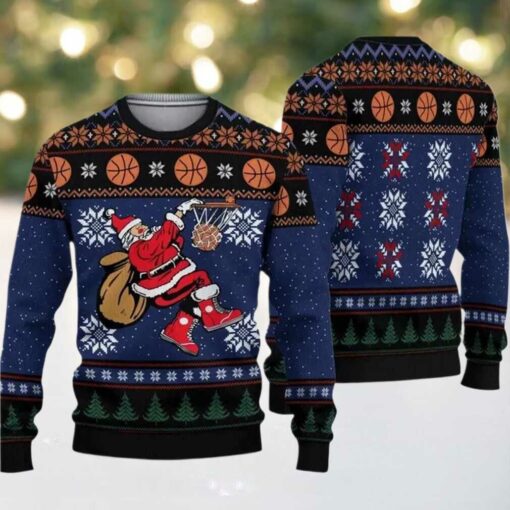 2025 Santa Playing Basketball Ugly Christmas Sweater