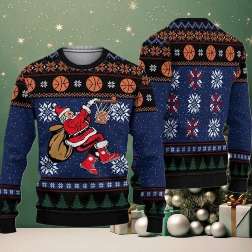 2025 Santa Playing Basketball Ugly Christmas Sweater