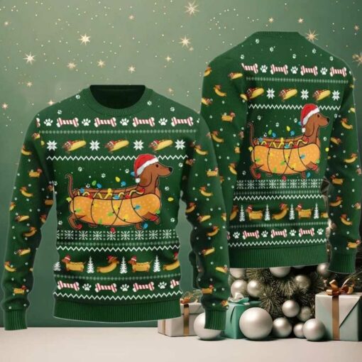 2025 Taco Dachshund Ugly Christmas Sweater