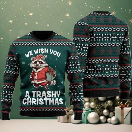 2025 We Wish You A Trashy Christmas Racoon ugly Christmas Sweater
