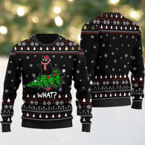 2025 What Black Cat Ugly Christmas Sweater