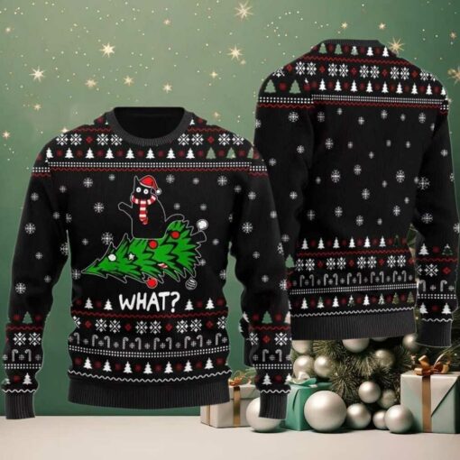 2025 What Black Cat Ugly Christmas Sweater