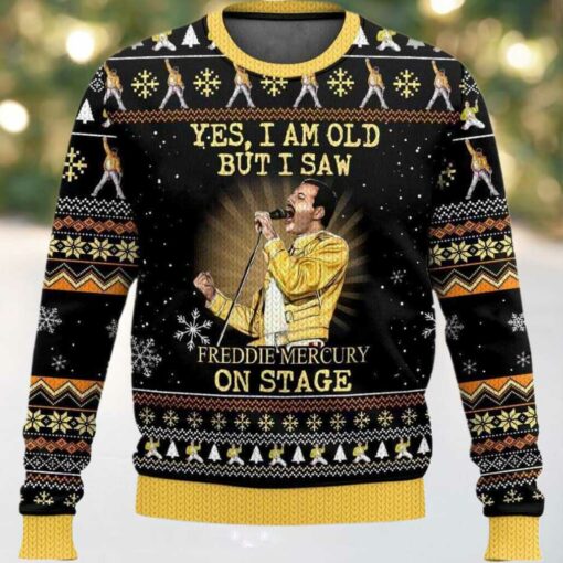 2025 Yes I Am Old But I Saw Freddie Mercury On Stage Freddie Mercury Queen Christmas Ugly Sweater