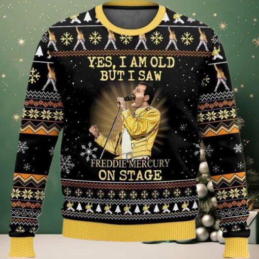 2025 Yes I Am Old But I Saw Freddie Mercury On Stage Freddie Mercury Queen Christmas Ugly Sweater