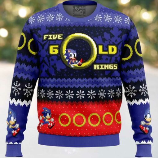 5 Gold Rings Sonic the Hedgehog Ugly Christmas Sweater
