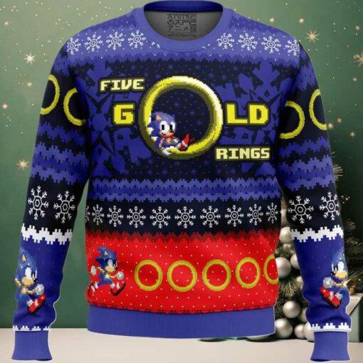 5 Gold Rings Sonic the Hedgehog Ugly Christmas Sweater