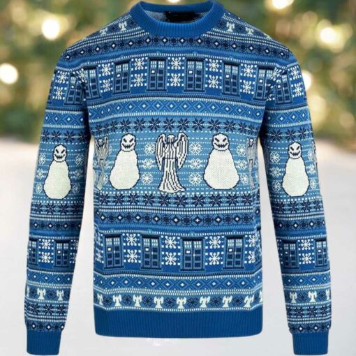 Doctor Who Tardis Angel Snowman Christmas Ugly Sweater