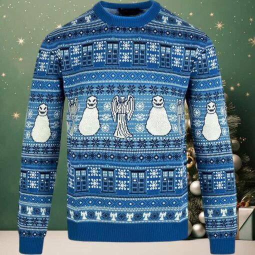 Doctor Who Tardis Angel Snowman Christmas Ugly Sweater