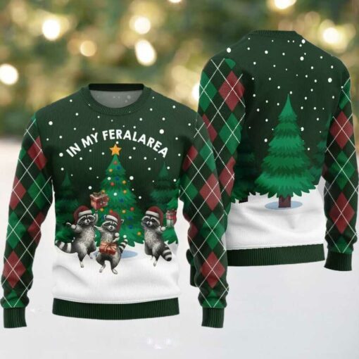 In My Feral Area Raccoon Ugly Sweater Christmas 2025