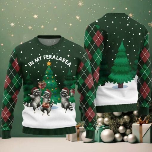 In My Feral Area Raccoon Ugly Sweater Christmas 2025