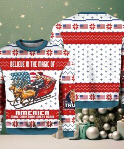 President Trump 45 47 Belive In The Magic Of America MAGA Christmas Ugly Sweater