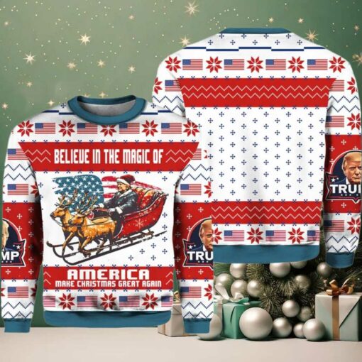 President Trump 45 47 Belive In The Magic Of America MAGA Christmas Ugly Sweater