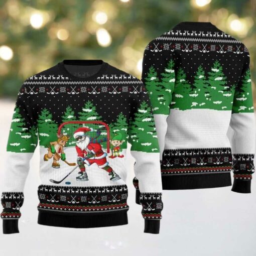 Santa Plays Hockey Ugly Sweater Christmas 2025