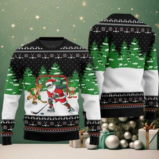 Santa Plays Hockey Ugly Sweater Christmas 2025