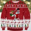 Meowry Christmas Cat Riding Dinosaur Ugly Sweater