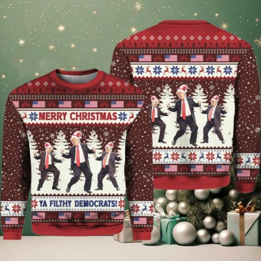 Trump Dancing Merry Christmas Ya Filthy Democrats Ugly Sweater