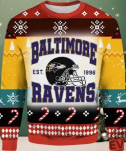 2025 Baltimore Ravens Est 1996 Ugly Christmas Sweater