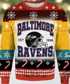 2025 Baltimore Ravens Est 1996 Ugly Christmas Sweater