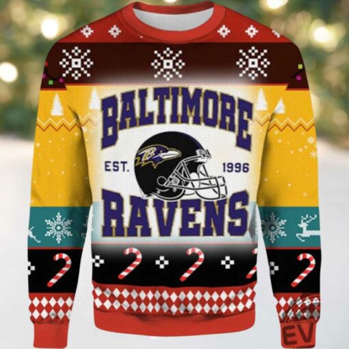 2025 Baltimore Ravens Est 1996 Ugly Christmas Sweater