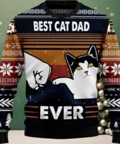 2025 Best Cat Dad Ever Funny Ugly Christmas Sweater