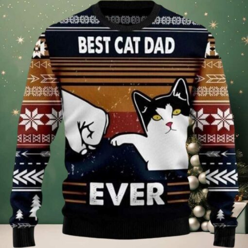 2025 Best Cat Dad Ever Funny Ugly Christmas Sweater