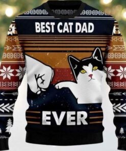 2025 Best Cat Dad Ever Funny Ugly Christmas Sweater
