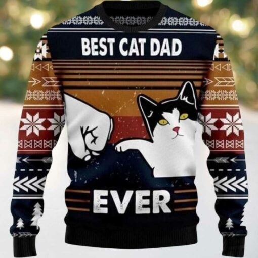 2025 Best Cat Dad Ever Funny Ugly Christmas Sweater