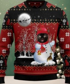 2025 Black Cat Santa Snowman Ugly Christmas Sweater