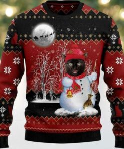 2025 Black Cat Santa Snowman Ugly Christmas Sweater