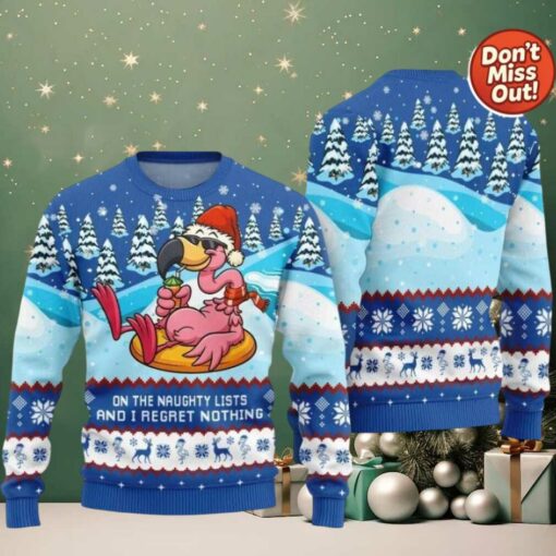2025 Christmas Naughty List Flamingo Ugly Christmas Sweater
