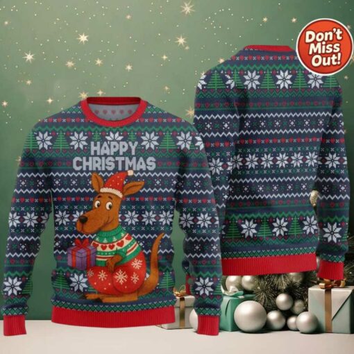 2025 Happy Christmas Kangaroo Ugly Christmas Sweater