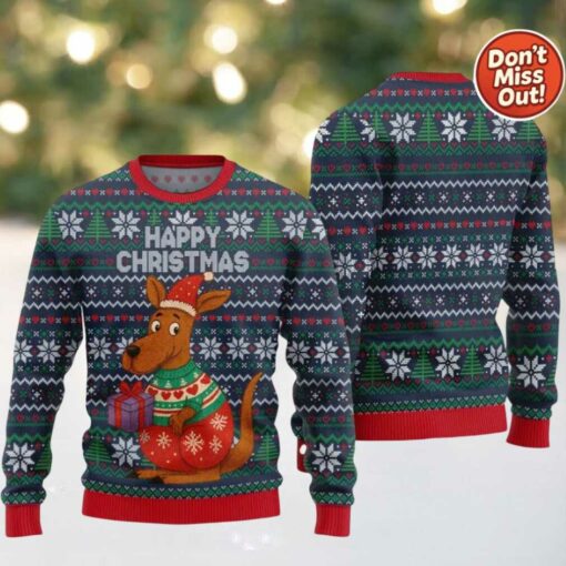 2025 Happy Christmas Kangaroo Ugly Christmas Sweater