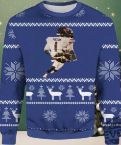 2025 Justin Fields Chicago Bear Down Ugly Christmas Sweater