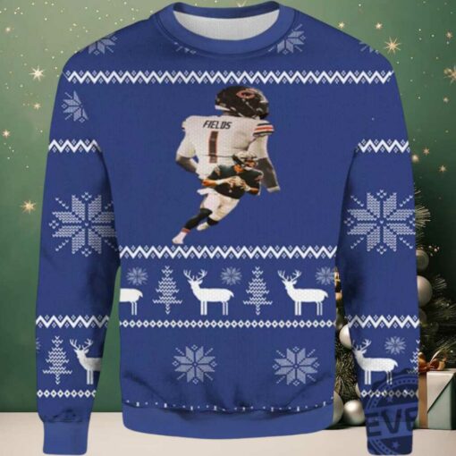 2025 Justin Fields Chicago Bear Down Ugly Christmas Sweater