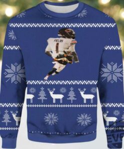 2025 Justin Fields Chicago Bear Down Ugly Christmas Sweater