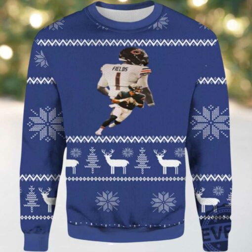 2025 Justin Fields Chicago Bear Down Ugly Christmas Sweater