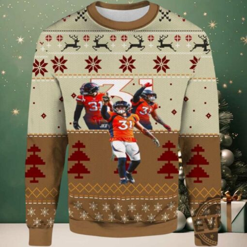 2025 Justin Simmons Denver Broncos Ugly Christmas Sweater