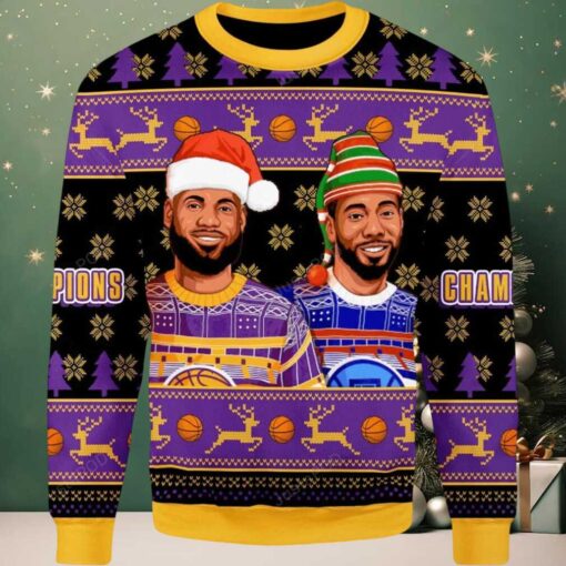 2025 Lebron James And Kawhi Leonard Basketball Christmas Ugly Sweater