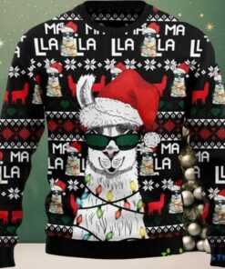 2025 Llama Christmas Light Ugly Christmas Sweater
