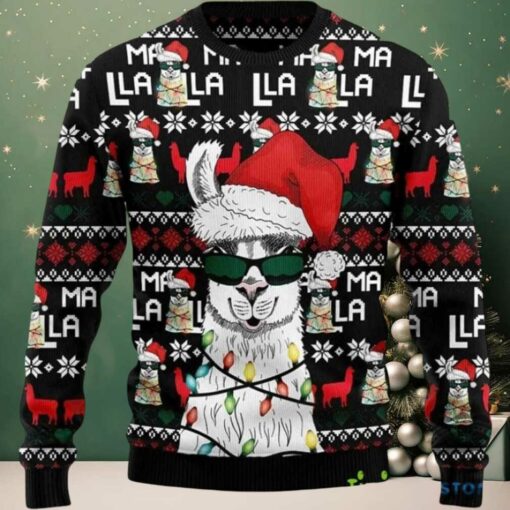 2025 Llama Christmas Light Ugly Christmas Sweater