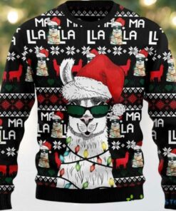 2025 Llama Christmas Light Ugly Christmas Sweater