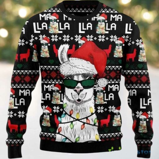 2025 Llama Christmas Light Ugly Christmas Sweater