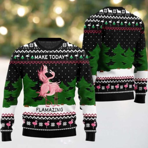 2025 Make Today Flamazing Flamingo Ugly Christmas Sweater