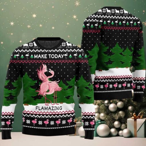 2025 Make Today Flamazing Flamingo Ugly Christmas Sweater