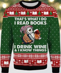 2025 Owl That’s What I Do I Read Books I Drink Wine and I Know Things Ugly Christmas Sweater