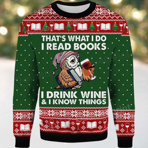 2025 Owl That’s What I Do I Read Books I Drink Wine and I Know Things Ugly Christmas Sweater