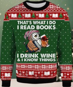 2025 Owl That’s What I Do I Read Books I Drink Wine and I Know Things Ugly Christmas Sweater
