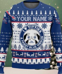 2025 Pabst Blue Ribbon Titties Christmas Ugly Sweater
