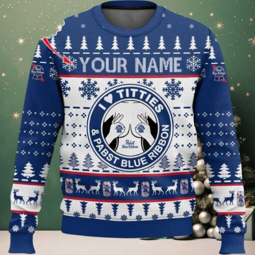 2025 Pabst Blue Ribbon Titties Christmas Ugly Sweater