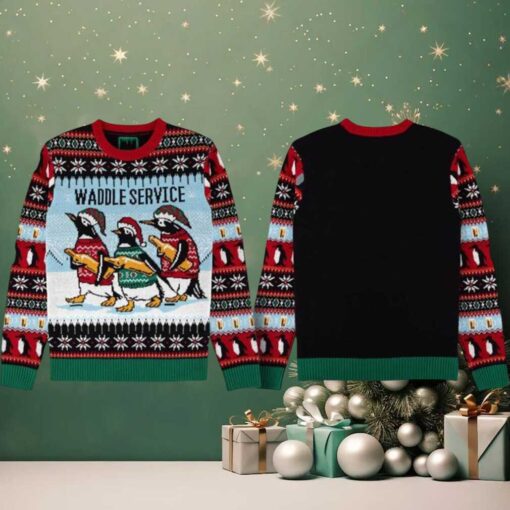 2025 Penguin Waddle Service Christmas Ugly Sweater